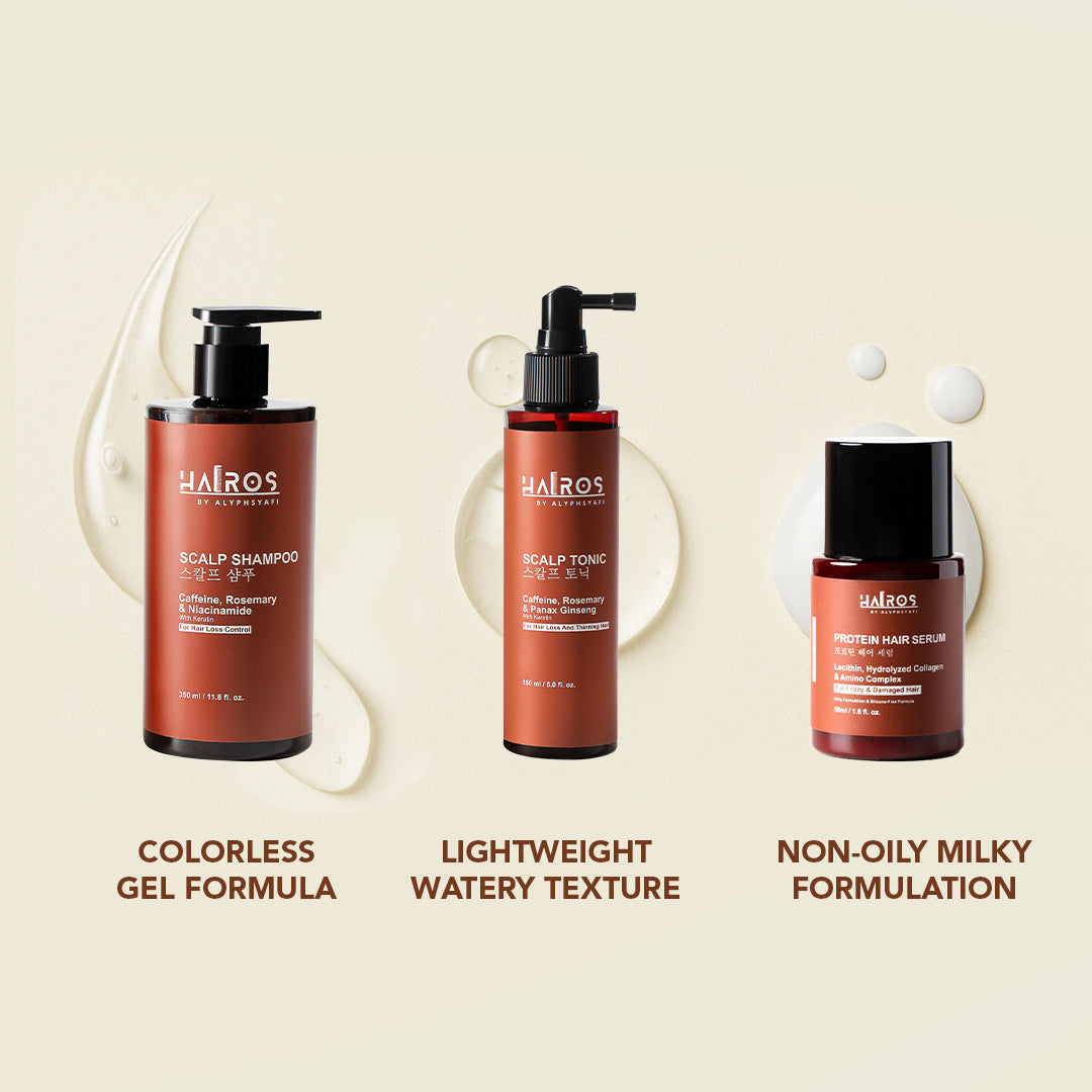 [HAIROS] Full Haircare Set - Scalp Shampoo 350ml + Scalp Tonic 150ml + Protein Hair Serum 50ml