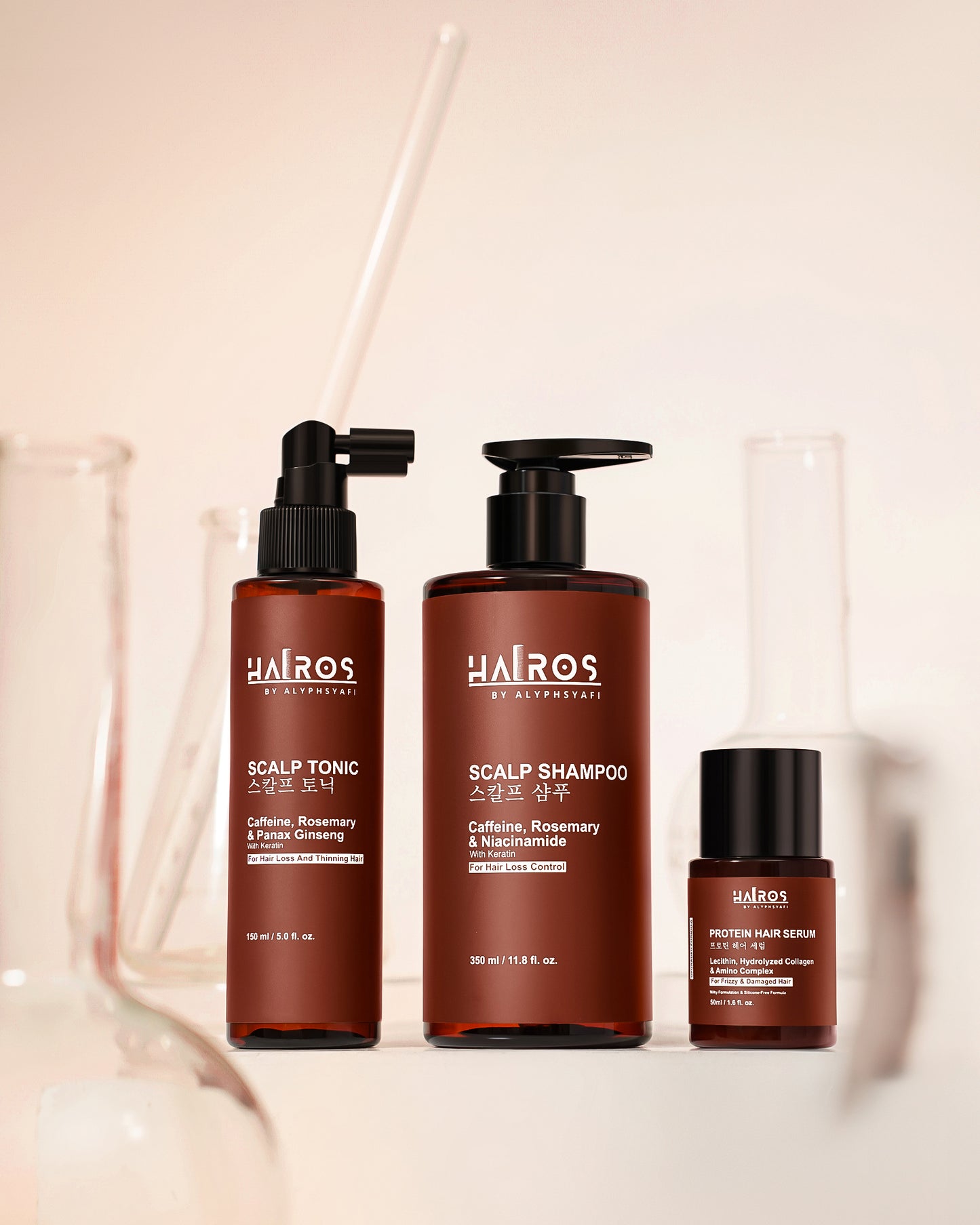 [HAIROS] Full Haircare Set - Scalp Shampoo 350ml + Scalp Tonic 150ml + Protein Hair Serum 50ml