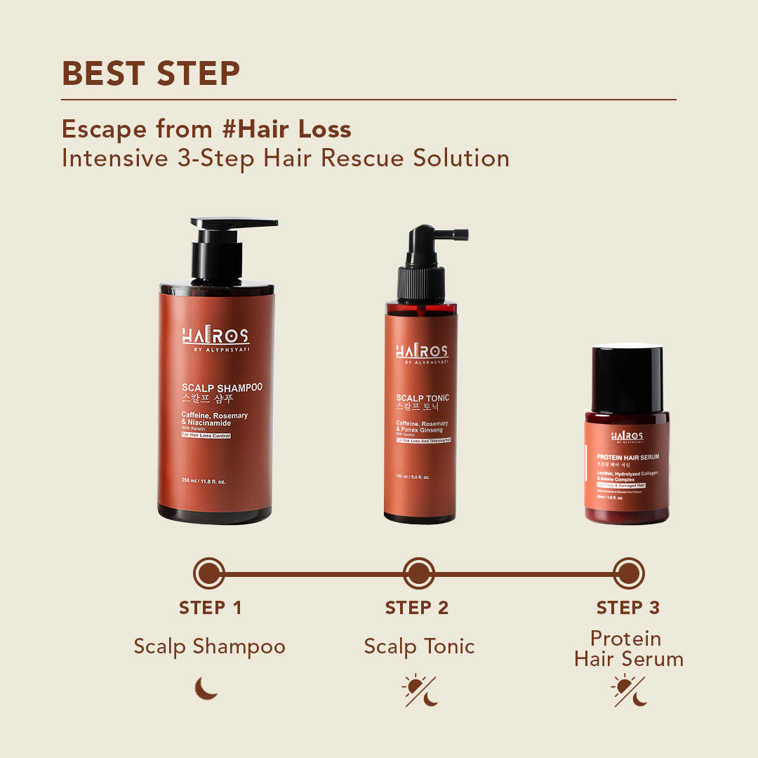 [HAIROS] Full Haircare Set - Scalp Shampoo 350ml + Scalp Tonic 150ml + Protein Hair Serum 50ml