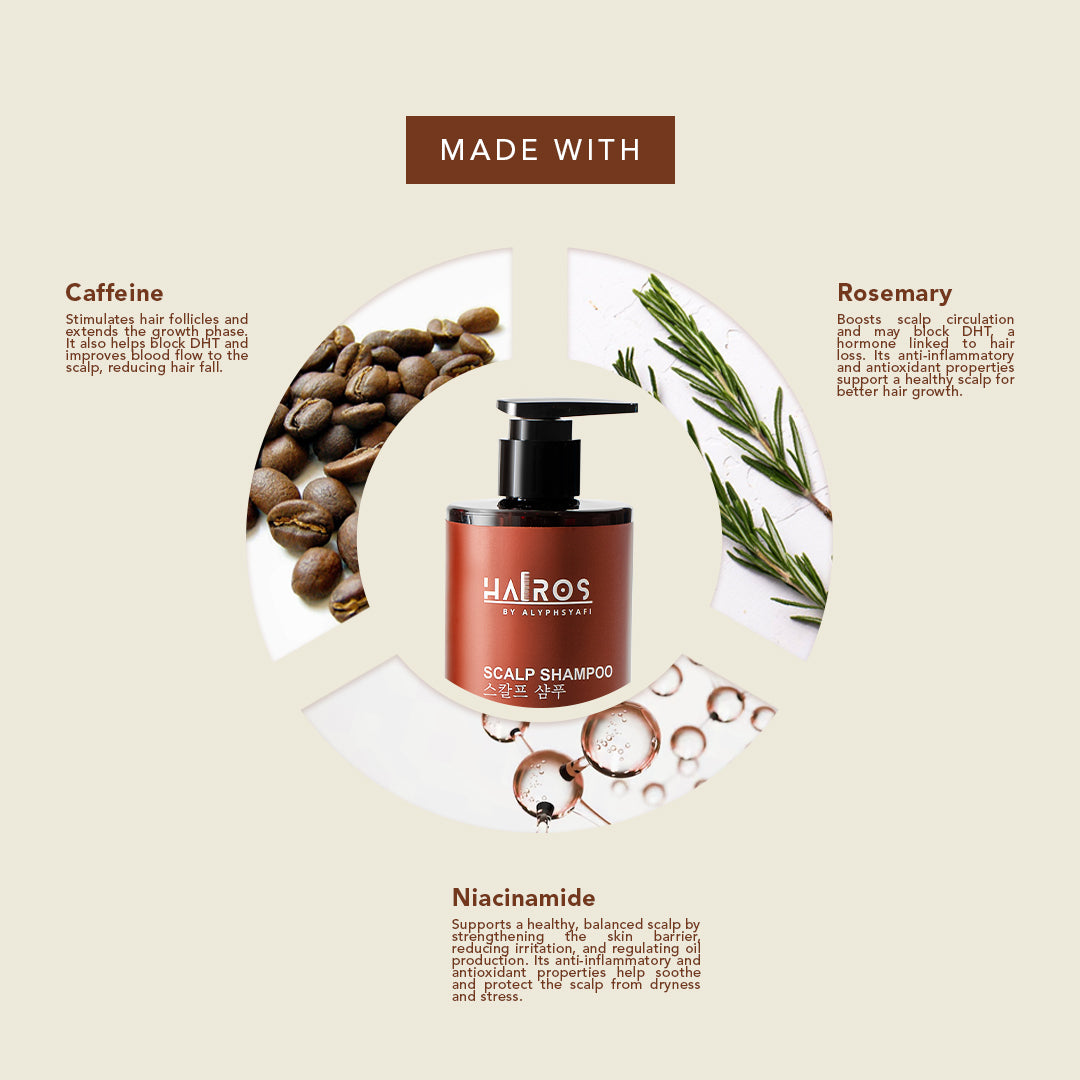 [HAIROS] Full Haircare Set - Scalp Shampoo 350ml + Scalp Tonic 150ml + Protein Hair Serum 50ml